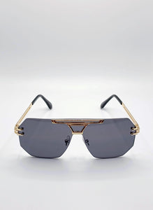 Unisex "I'm Out" Rimless Aviator Sunglasses with metal accents